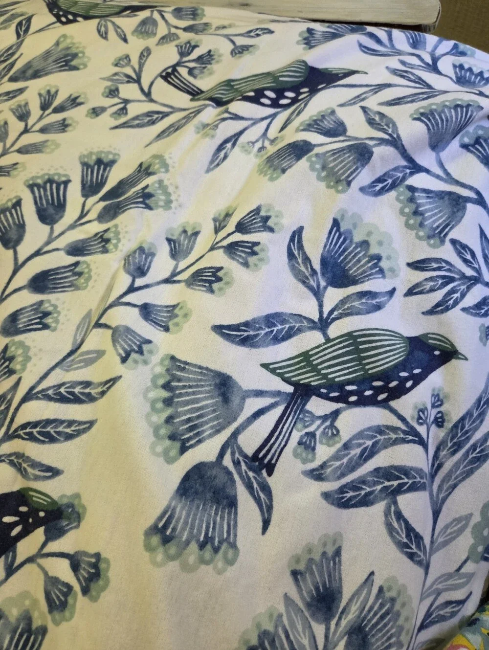 Garnet Hill Twin Size Sinature Bird Flannel White/blue Duvet Cover